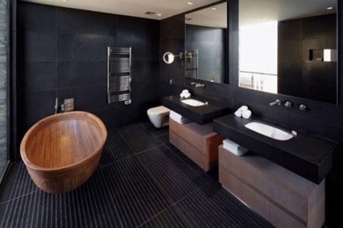 baño moderno color negro y madera