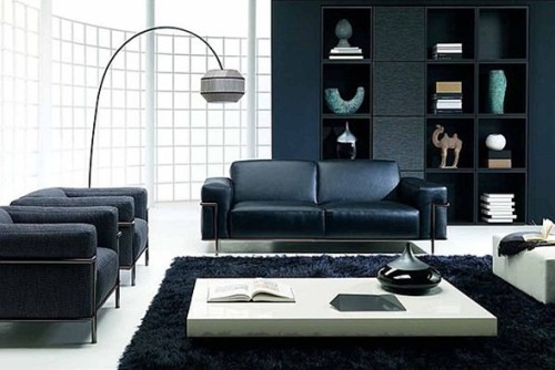 sala con sofas color negro