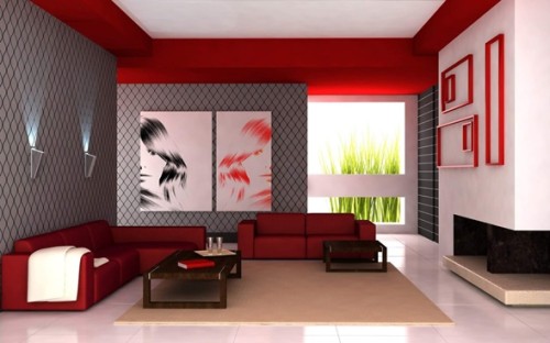sala sofá de cuero rojo