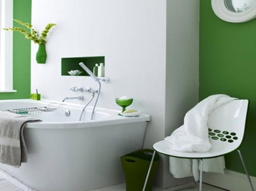baño color verde y blanco
