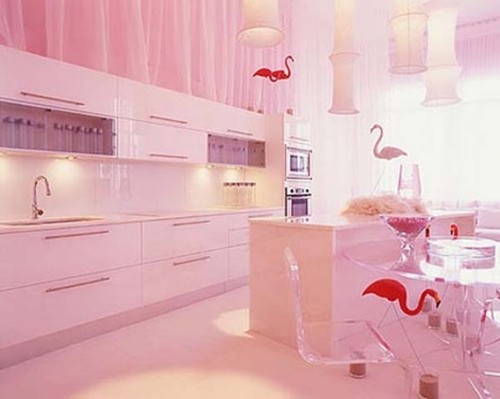 diseño cocina color rosa