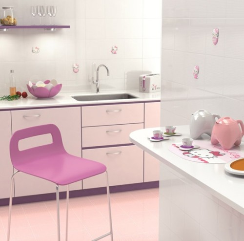 diseño cocina color rosa