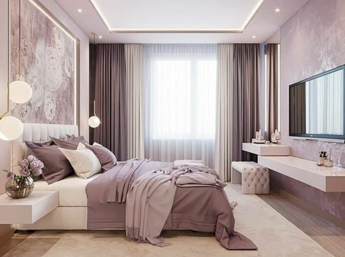 dormitorio lila y lavanda