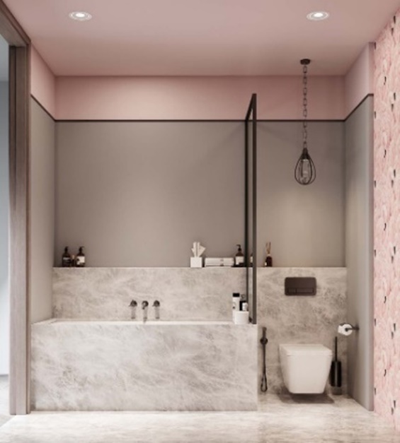 baño moderno y actual en rosa pastel