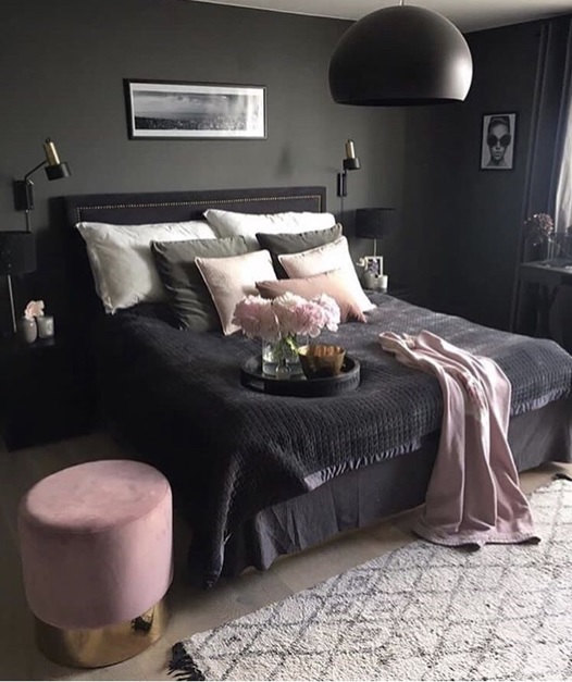 dormitorios con paredes color negro