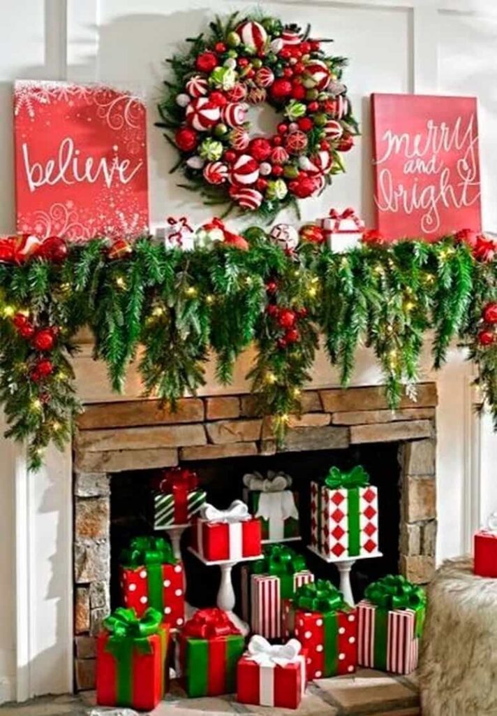 decorar la chimenea en navidad