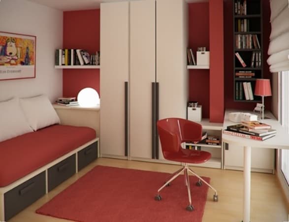 dormitorio juvenil pequeño rojo