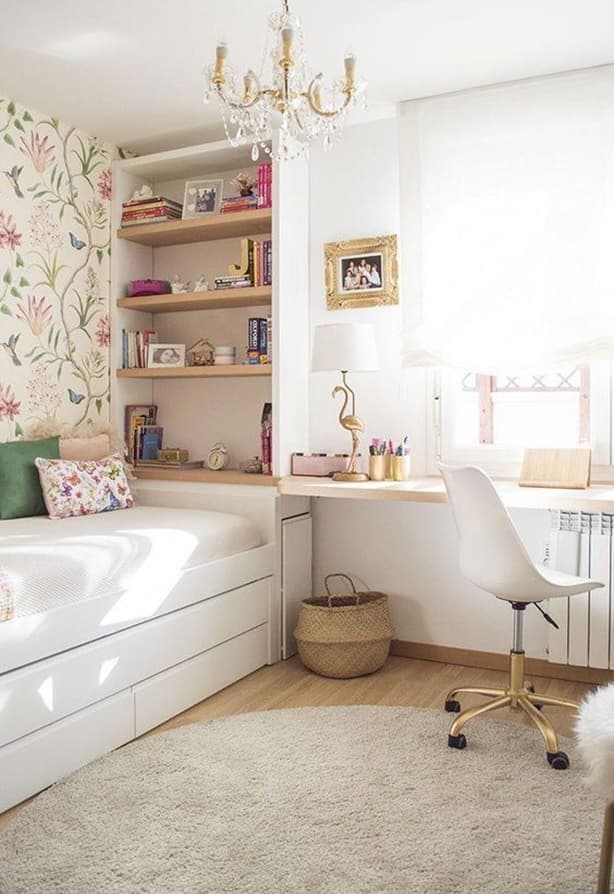 dormitorio juvenil pequeño, elegante y femenino