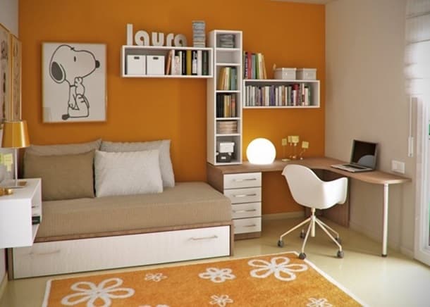 dormitorio juvenil pequeño naranja