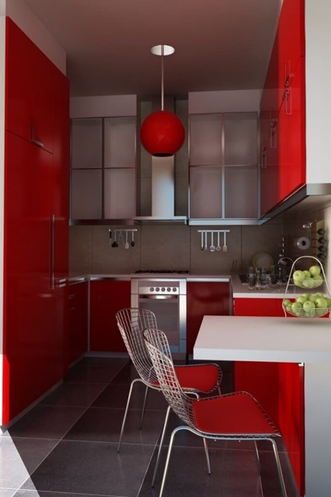 cocina pequeña y moderna color rojo