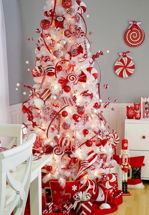 arbol de navidad blanco con rojo 